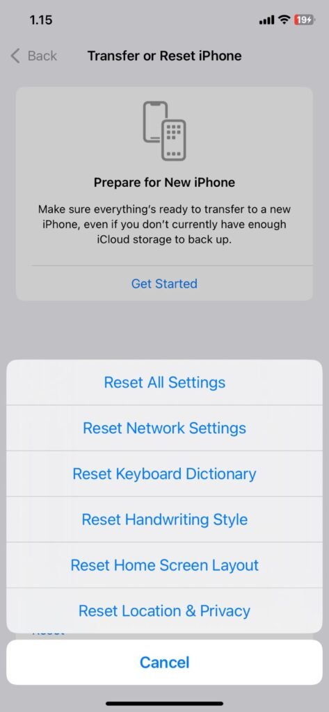 cara reset iphone